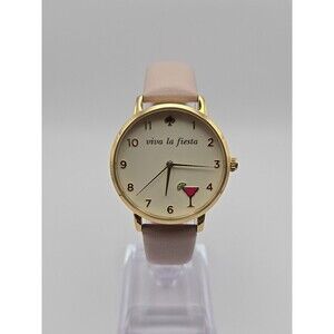 Kate Spade Viva La Fiesta KSW1310 Pink Leather Goldtone Womens Watch New Battery